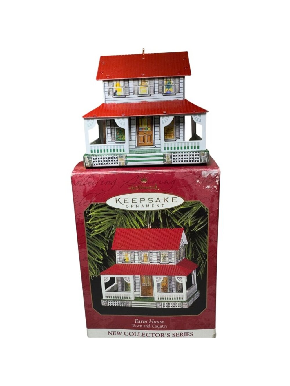 1999 Hallmark Farm House Town Country #1 Series Pressed Tin Ornament QX6439